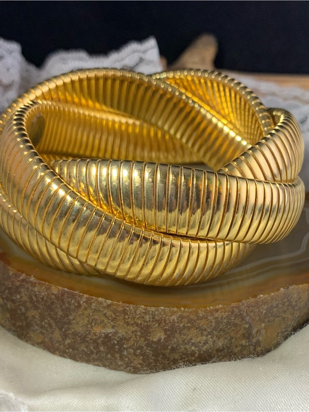 Radiant Gold Ribbed Coil Bracelet -Vintage